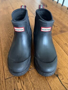 Hunter Unisex Lass Kids Black Ankle Rain Boots